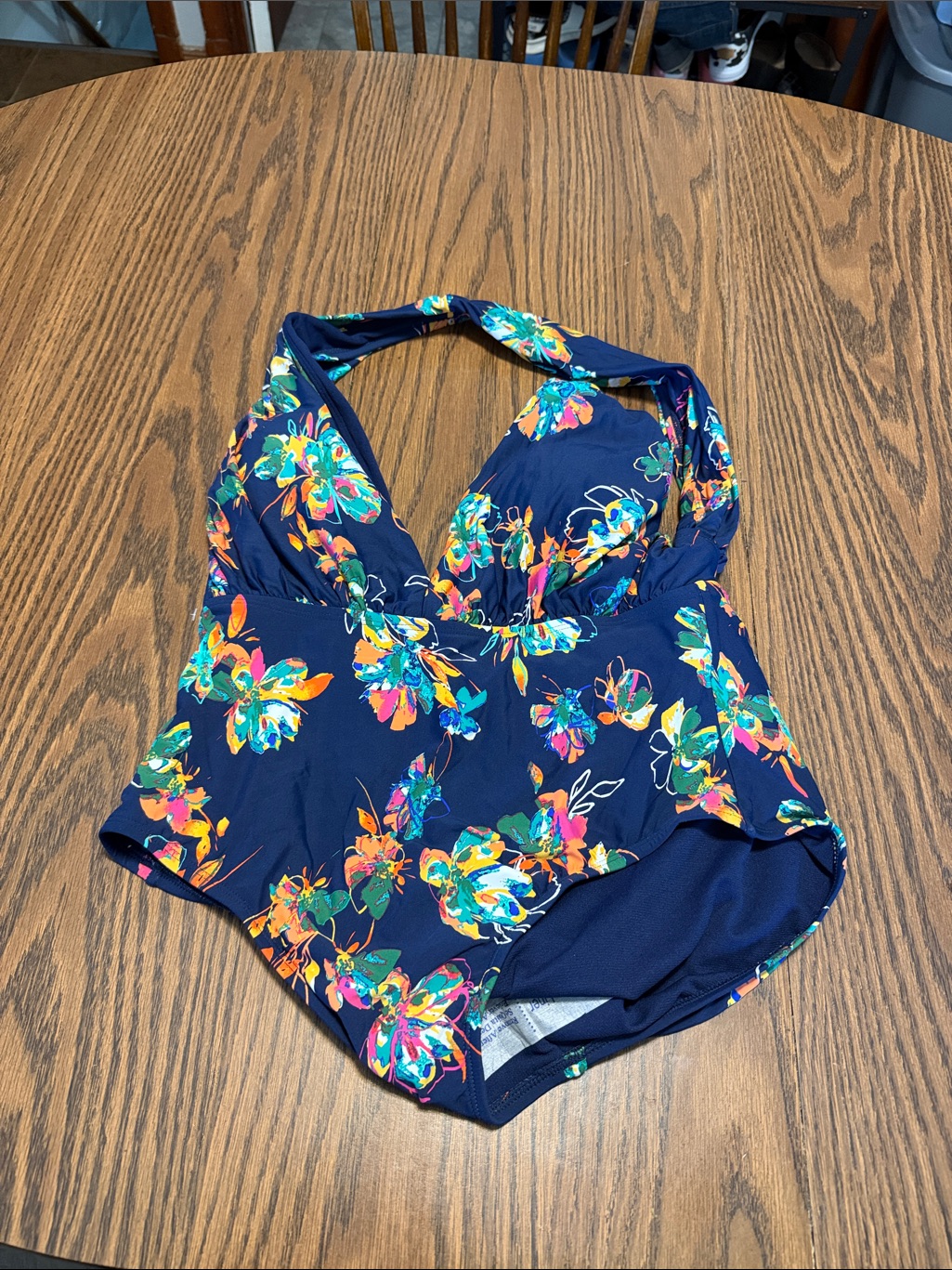 Navy Floral Halter One-Piece Swimsuit